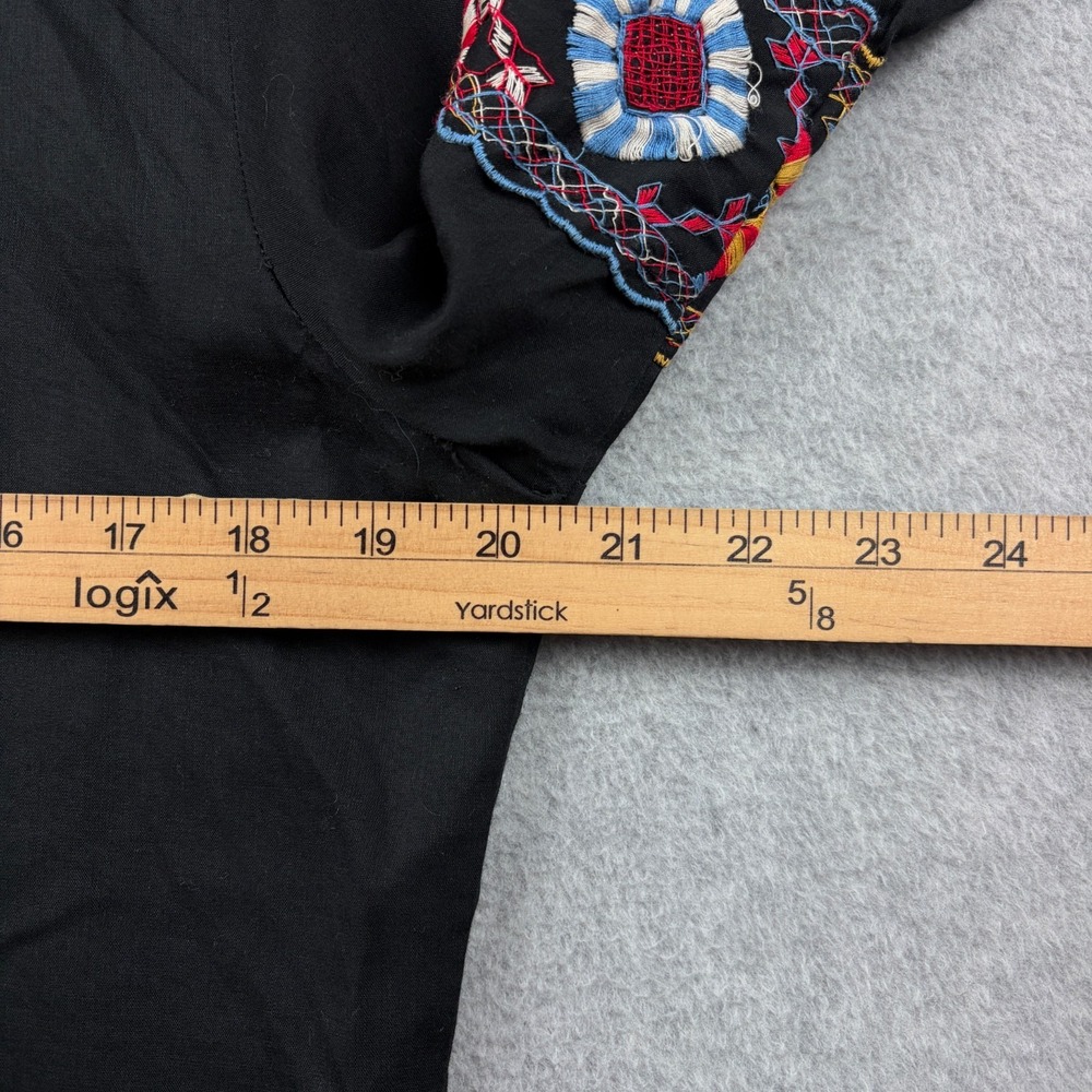 Vintage 70s Fritzi Embroidered Blouse Womens Medium Black Balloon Sleeve Peasant - Picture 5 of 7